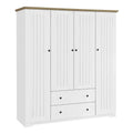 Freestanding 4 Door Wardrobe Armoire with 2 Drawers and Hanging Rods for Clothes Storage