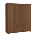 Freestanding 4 Door Wardrobe Armoire with 2 Drawers and Hanging Rods for Clothes Storage