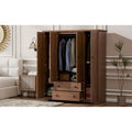 Freestanding 4 Door Wardrobe Armoire with 2 Drawers and Hanging Rods for Clothes Storage